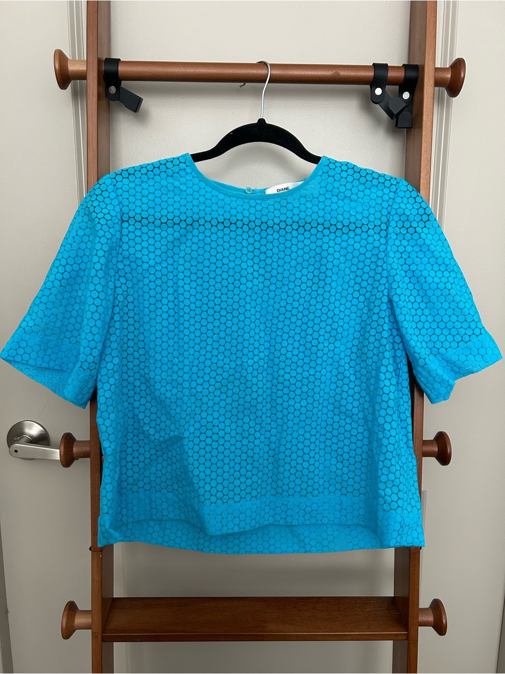 Diane Von Furstenberg Turquoise Short Sleeve Textured Top